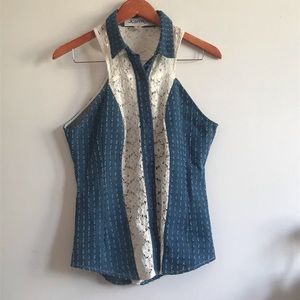 Med Vintage Denim Lace Vest